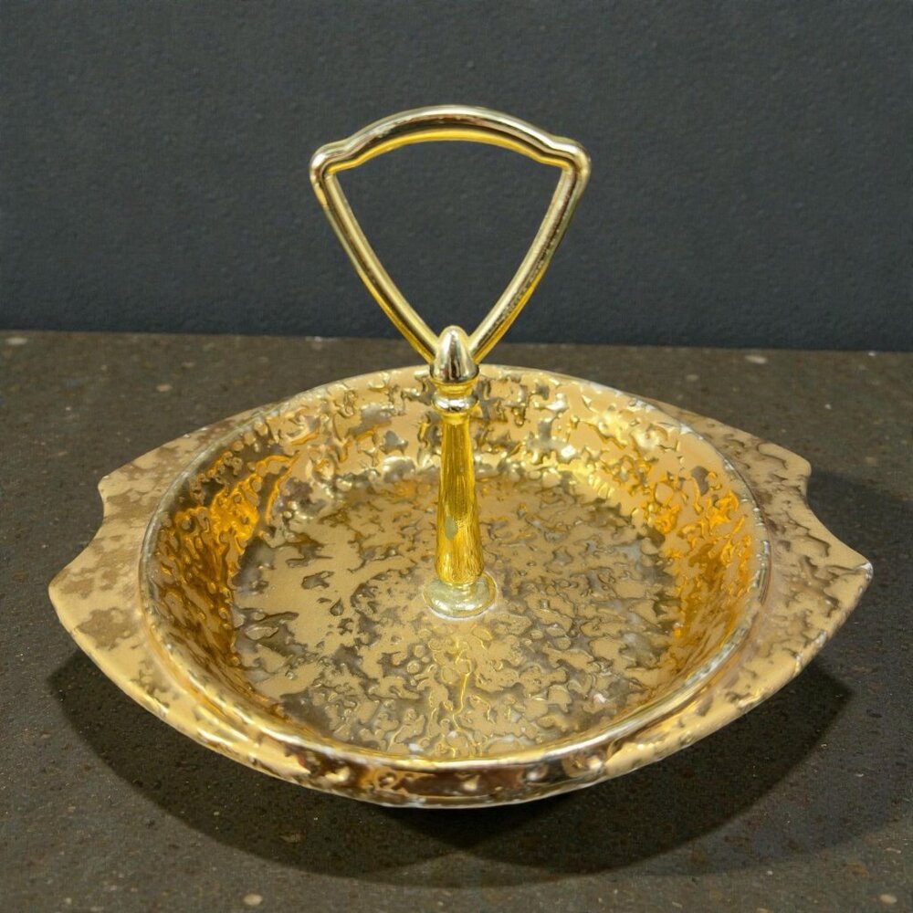 Bel Terr‎ Weeping Gold Serving Tray 22 Kt Gold MCM Made In The USA Tray Dish VTG